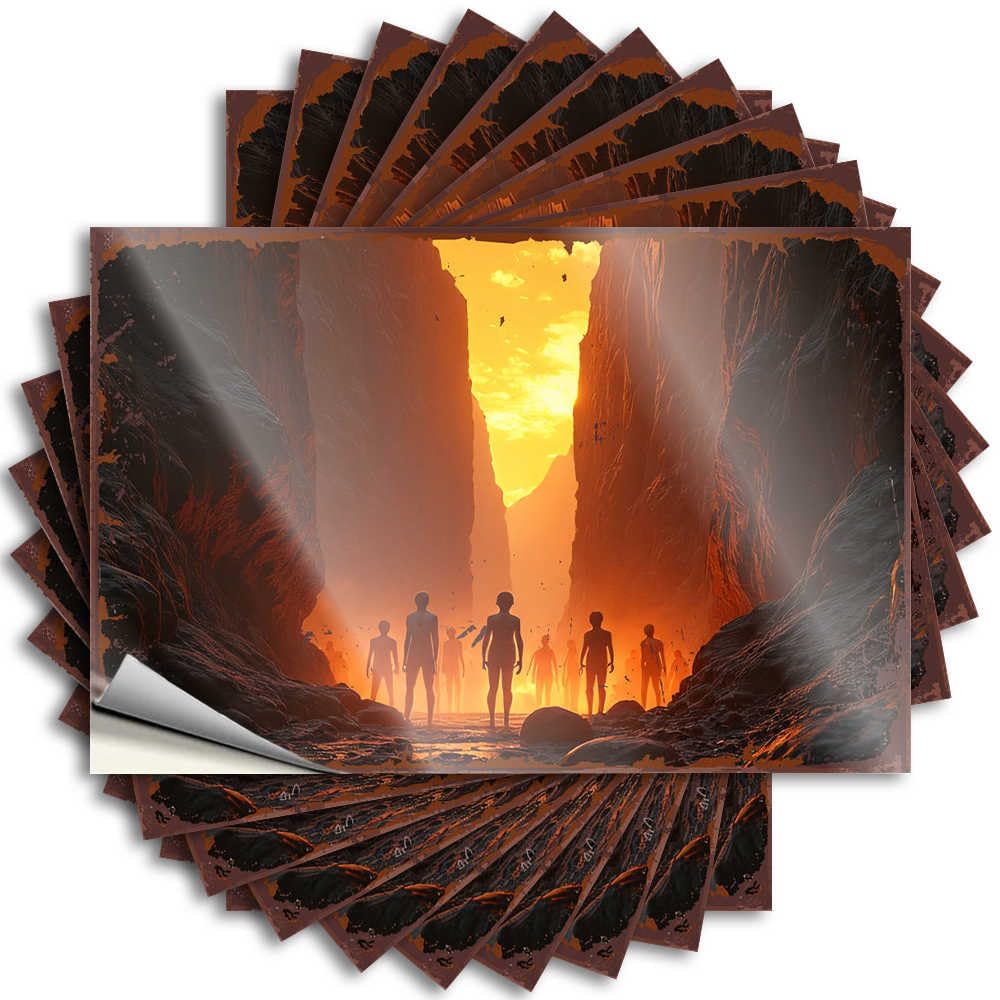 Silhouettes Standing in A Canyon At Sunset Home Bar Accessories Optical Illusion - Decal Window Waterproof Decal(8X12CM)