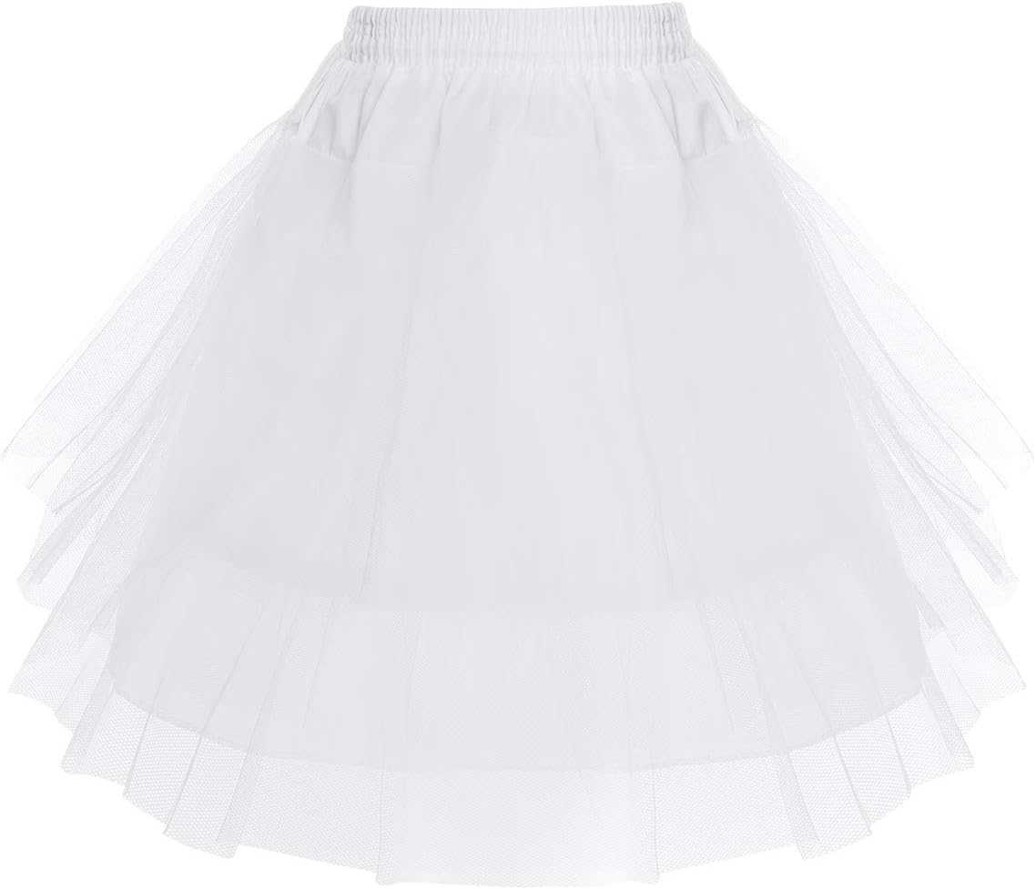 Agoky Kids Girls 3 Layers Wedding Petticoat Underskirt Tutu Half Slips Skirted