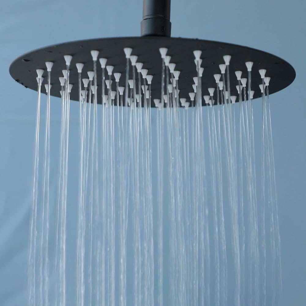Matte Black Exposed Shower System 8 Inch Rainfall Shower Head Wall Mounted Outdoor Shower Fixtures Stainless Steel Bathroom Shower Set