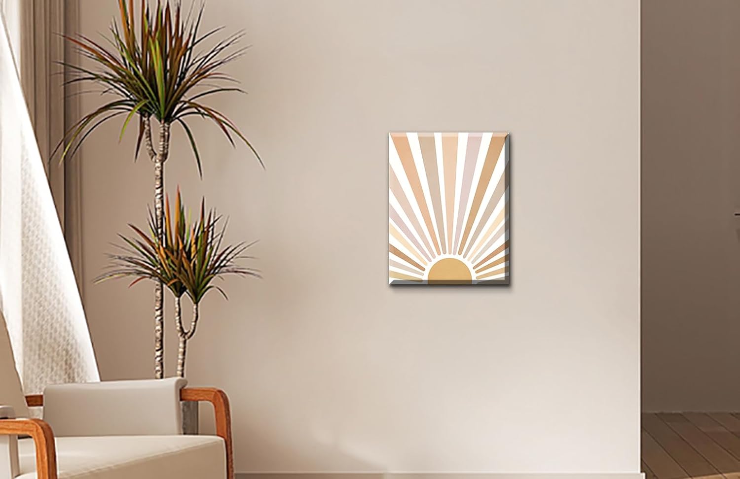 Boho Sun Wall Art Canvas Prints,Mid Century Framed Canvas of Sunrise,Nature Geometric Line Art Prints Posters Bathroom Bedroom Wall Decor Living Room Office Aesthetics Decorations (12"x16")