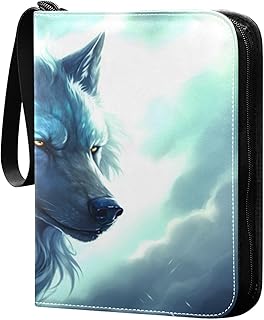 Kigai Wolf Trading Card Binder with Sleeves PU Leather Holds 400 Cards,Double Sided Trading Card Folder with Zipper Collection Binder Album Book Case for Boys Girls