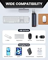 Vista 6 de Concentrador USB, concentrador USB alimentado, divisor de concentrador de 11 puertos, 10 puertos USB 3.0 de transferencia de datos + 1 puerto