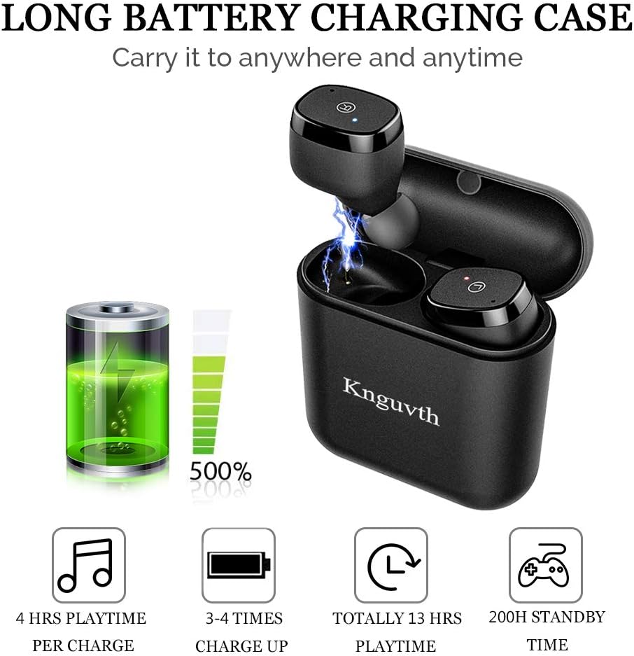 Wireless Earbuds, KNGUVTH Bluetooth Headphones 5.0 True Wireless Stereo Headset with Microphone HandsFree in Ear Sport Sweatproof Earphones with Charging Box/Case for iPhone Samsung Android