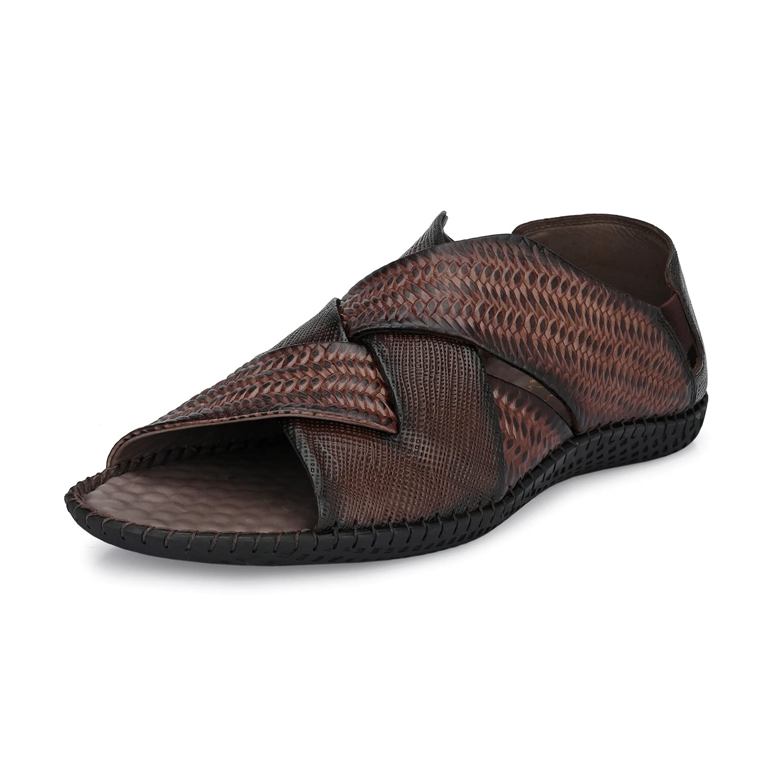 HITZ Mens Brown Leather Slip-On Open Toe Casual Sandals - 9 (B09G6XWVXX) Amazon Price History, Amazon Price Tracker