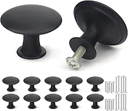 Misuyue 10pc Black Drawer Knobs, Cupboard Handles Knob Black Round, Cabinet Knobs Made of Stainless, 30mm Small Door Knob for Wardrobes, Kitchen, Furniture