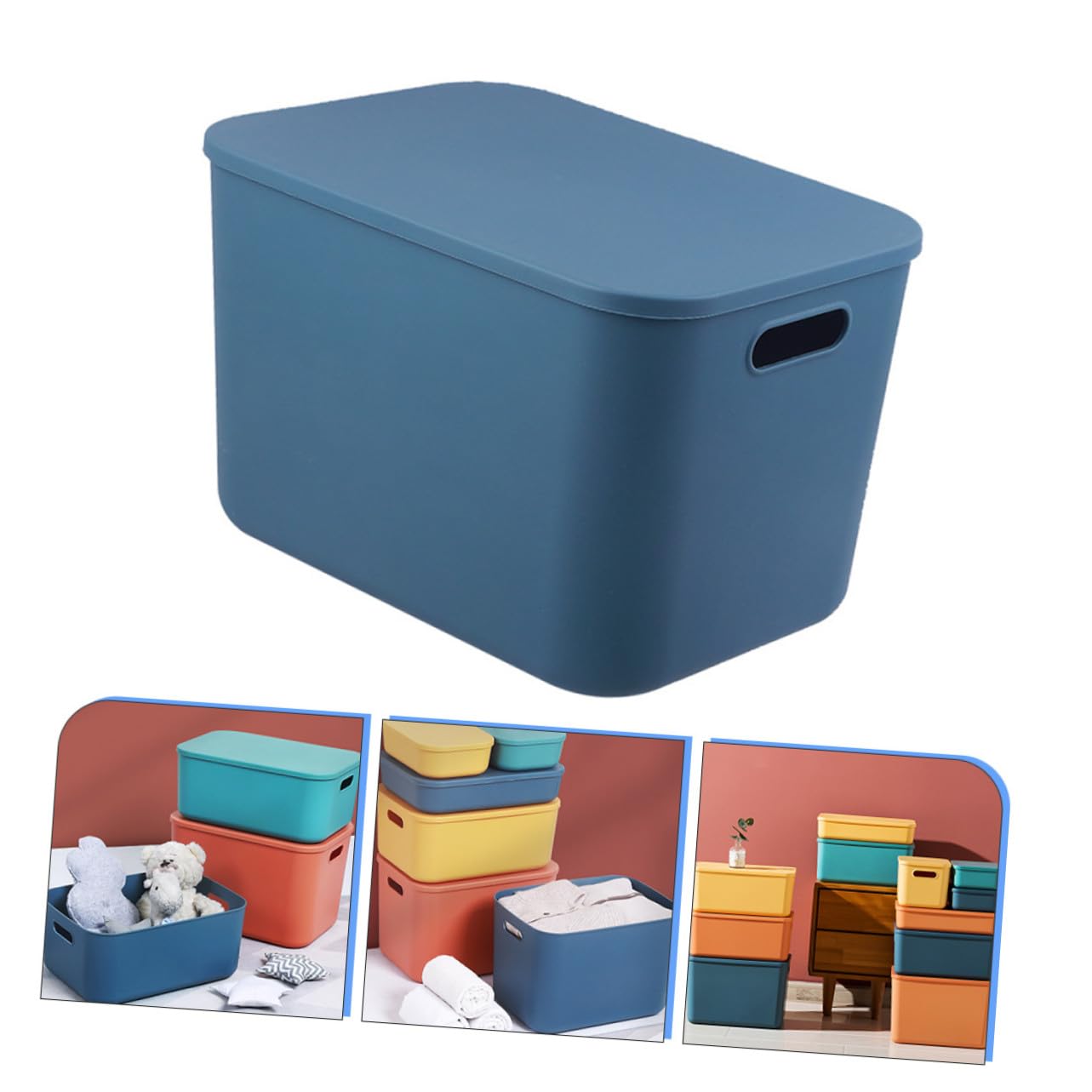 Große Blau Aufbewahrungsbox aus Kunststoff mit Deckel und Griffen Leichte Pp Aufbewahrungsbehälter für Socken und Decken im Badezimmer und Waschbereich