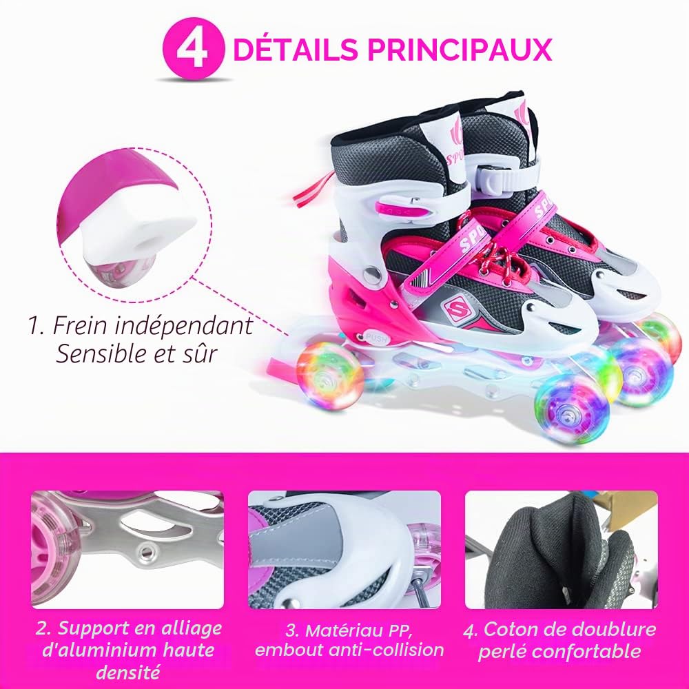 HHD Patins à Roues alignées réglables pour garçons et Filles débutants ， Patins à roulettes 3 en 1 Patins à Roues alignées Triskates avec Roue éclairée par LED Sûr et Durable