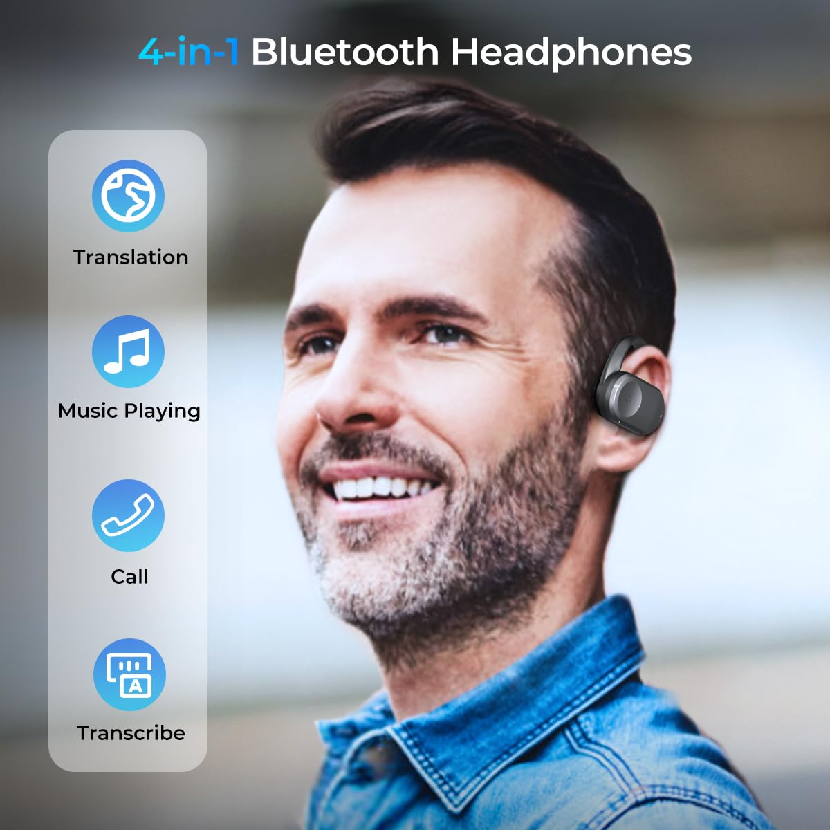kentfaith AI Écouteur Traducteur Instantané 150 Langues, 4-en-1 Traducteur Vocal Instantané, Traduction Hors Ligne, 30H Oreillettes Traductrices pour Voyage, Affaires, Études - Noir