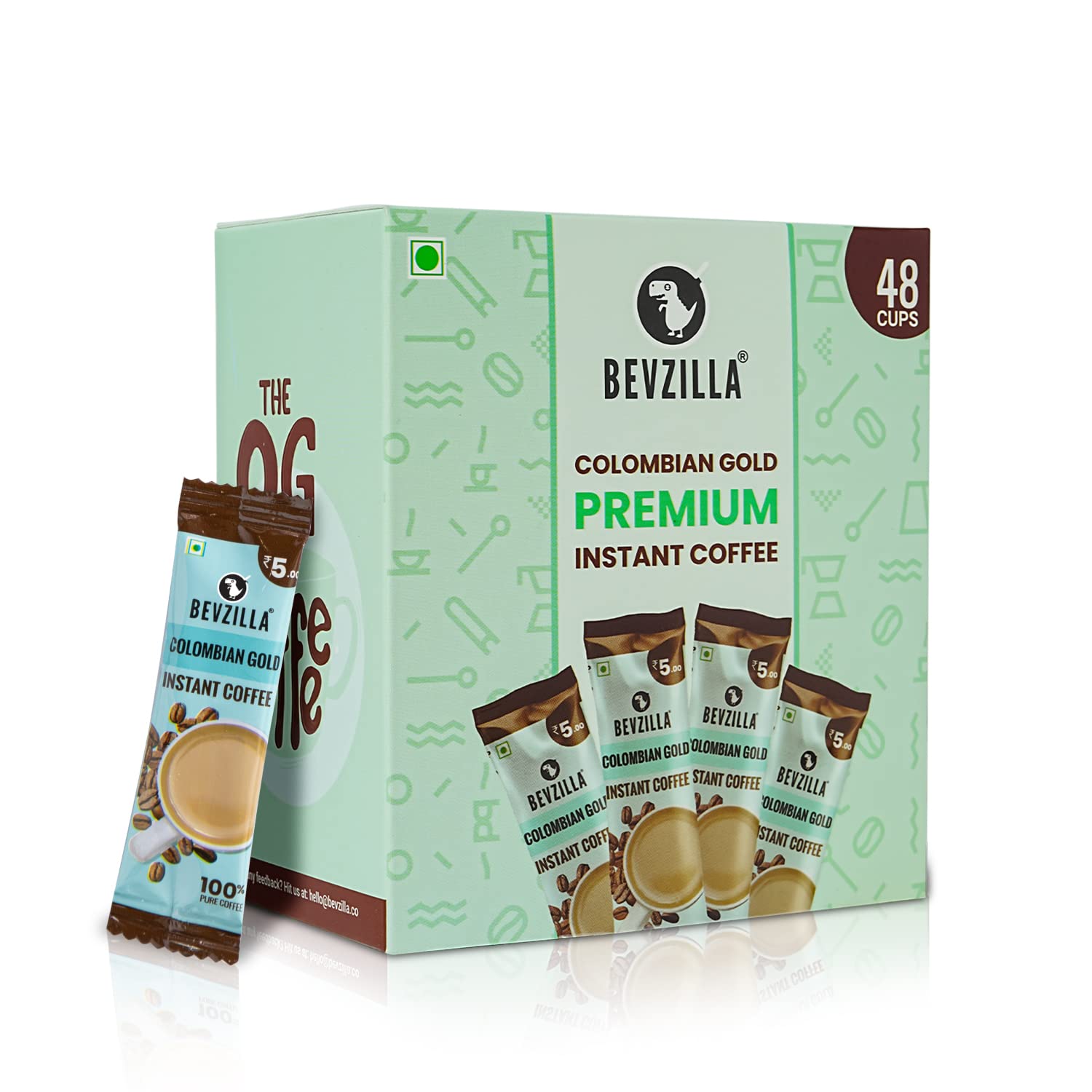 Bevzilla 48 Instant Coffee Powder Sachets (Colombian Gold) - 96 Grams| Hot & Cold Coffee| Makes 48 Cups| Arabica Coffee| Perfact For Espresso, Latte, Cappuccino Hot & cold Brews
