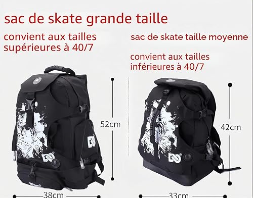ZBH1985 Sac à Dos à roulettes à Compartiments Multiples - Rangement extérieur pour Patins à roulettes en Ligne, Quad, artistiques et Chaussures de Patinage sur Glace - 4