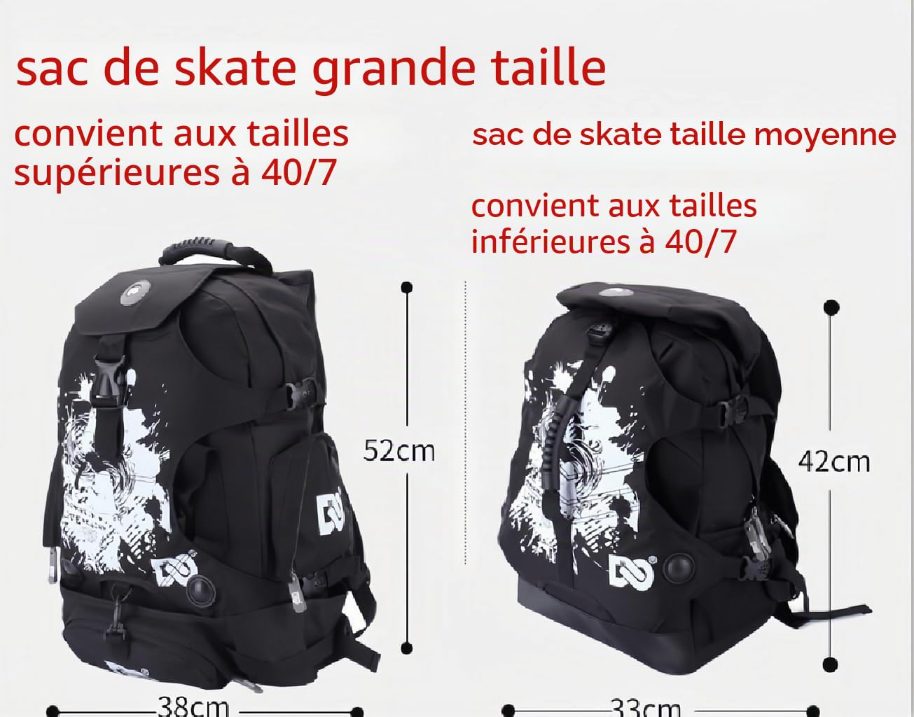 ZBH1985 Sac à Dos à roulettes à Compartiments Multiples - Rangement extérieur pour Patins à roulettes en Ligne, Quad, artistiques et Chaussures de Patinage sur Glace