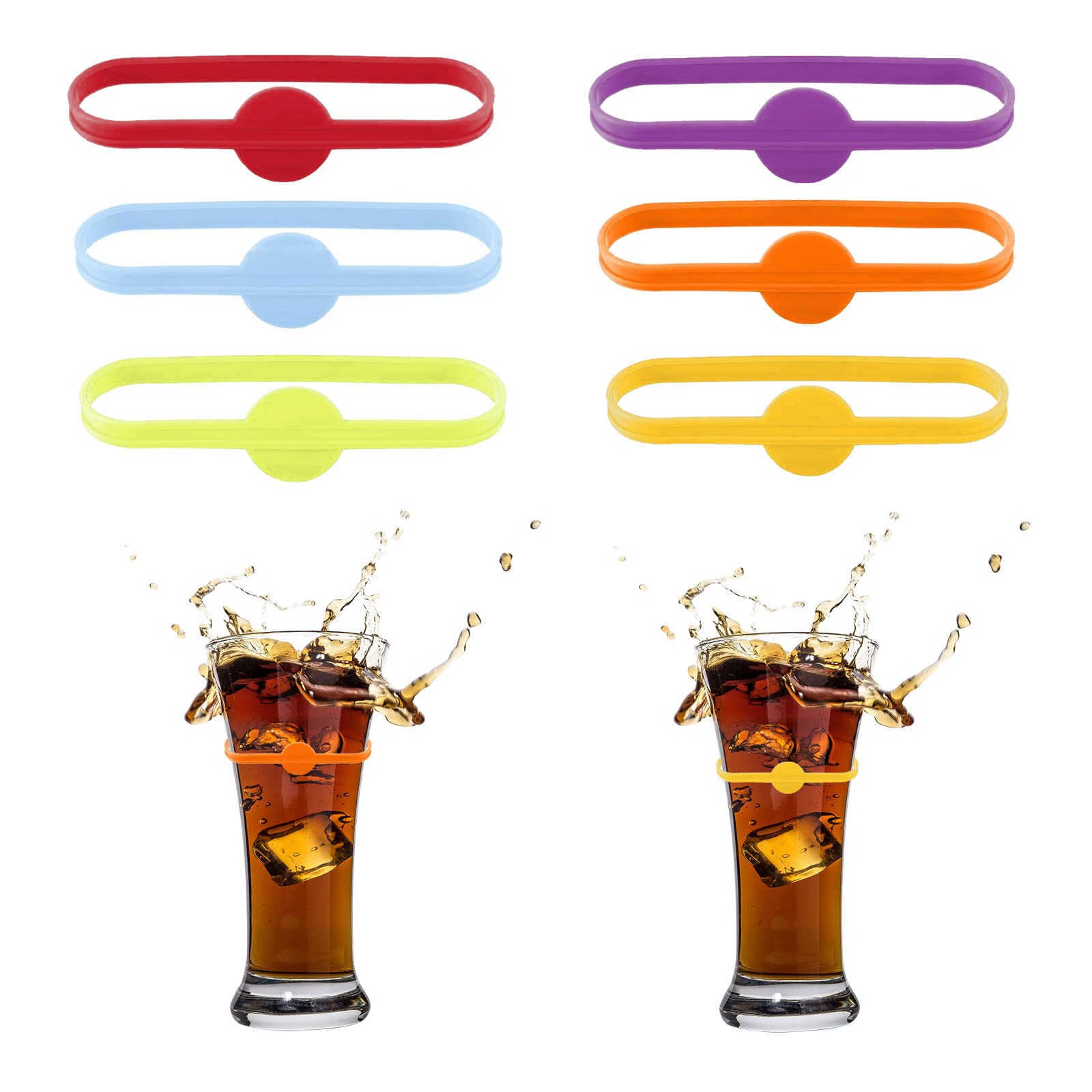 12 Pieces Drink Markers, Glass Bottle Strip Tag Marker Silicone Cup Bands with 6 Colors Cup Identifiers Elastic Durable Unbreakable Wine Glass Markers for Home Birthday Party Bar