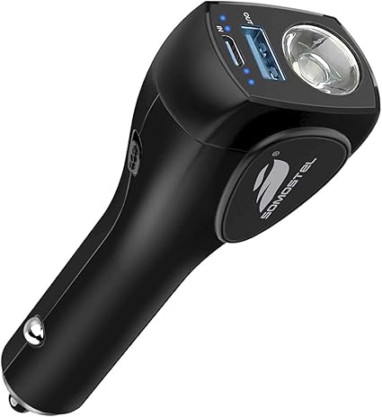 Amazon Co Jp Usbカーチャージャー Somostel 7 In 1 車載 緊急脱出ハンマー シートベルトカッター 20ｍah モバイルバッテリー 懐中電灯 点滅ライト 防犯ブザー 急速 車載充電器 シガーソケット Usb充電器 Iphone 7 Plus Iphone 8 Galaxy S8 Plus Xperia Huawei等