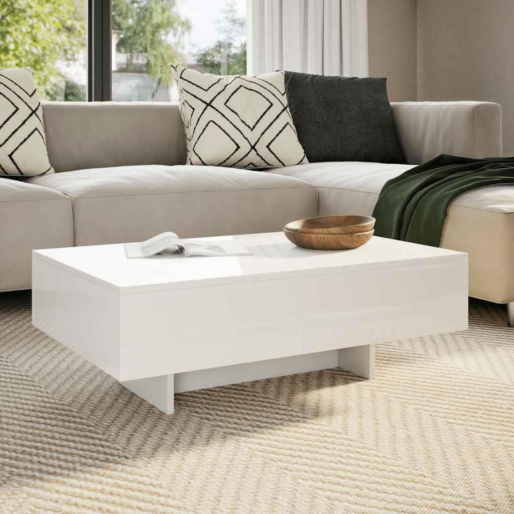 SXZenSpace High Gloss White Coffee Table 85x55x31 cm Modern Rectangle Living Room Centre Easy Clean MDF Sofa Side Accent Furniture for Lounge Bedroom Hallway