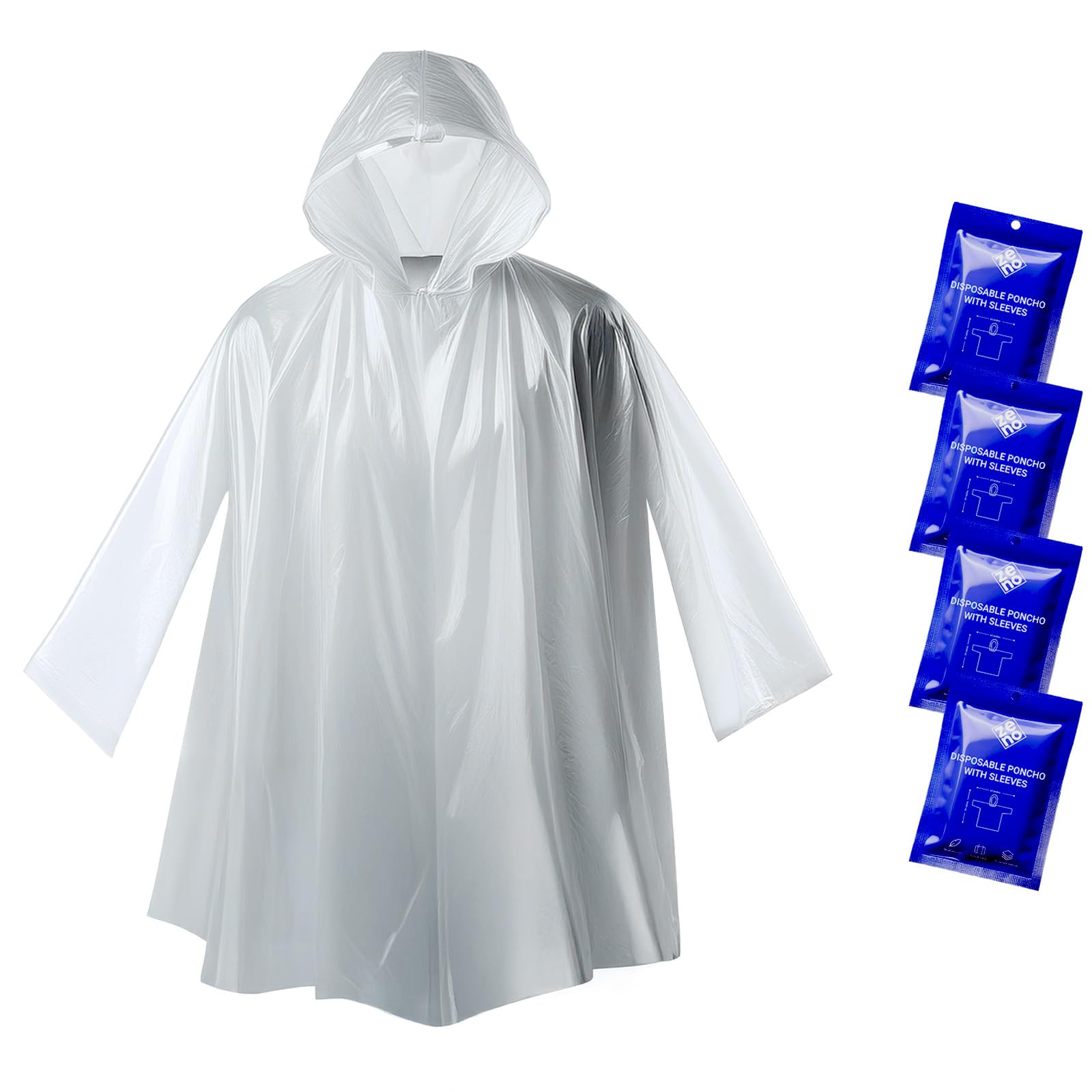 ZENO Disposable Rain Poncho Waterproof with Sleeves - For Adults
