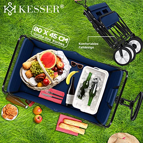 KESSER® Bollerwagen faltbar Handwagen Transportkarre Gerätewagen | inkl. 2 Netztaschen & Cover | klappbar | PVC-Reifen | bis 80 kg Tragkraft transportwagen Gartenanhänger ohne Dach, Blau/Schwarz – Bild 5