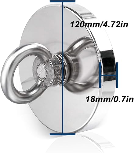 Vista 14 de Diymag Imanes de pesca de neodimio muy fuertes, 330 lbs de fuerza de tracción, imán de tierra rara con ojal avellanado, diámetro de 2.36 pulgadas