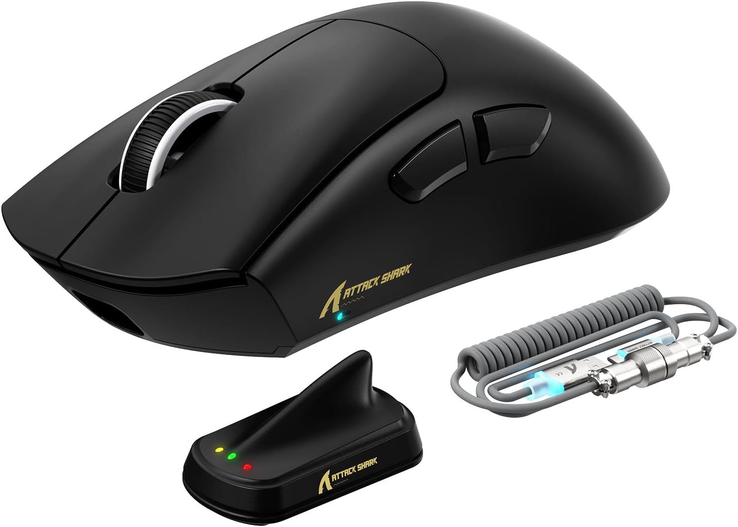 ATTACK SHARK V8 Wireless Gaming Mouse, 59g Lightweight BT/2.4G Wireless/Wired Mouse, PixArt PAW3950MAX Gaming Sensor, 8K Polling,42000 DPI,Coiled Cable,Office Mice for PC/Win/Mac(Black)