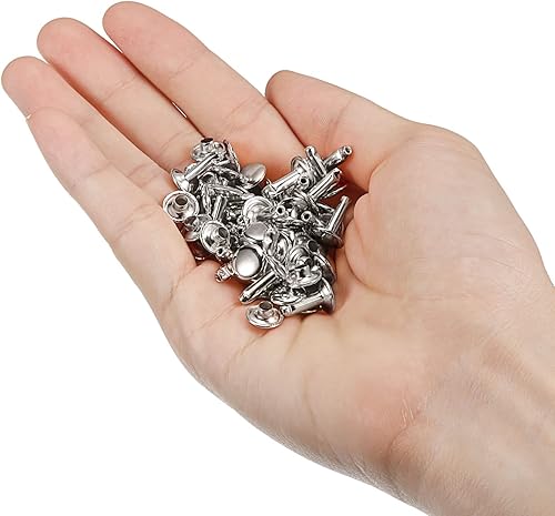 Miniatura 4 de uxcell 100 juegos de remaches de cuero, remaches de doble tapa de 0.354 pulgadas, remaches de metal de 0.472 pulgadas de altura, remaches para