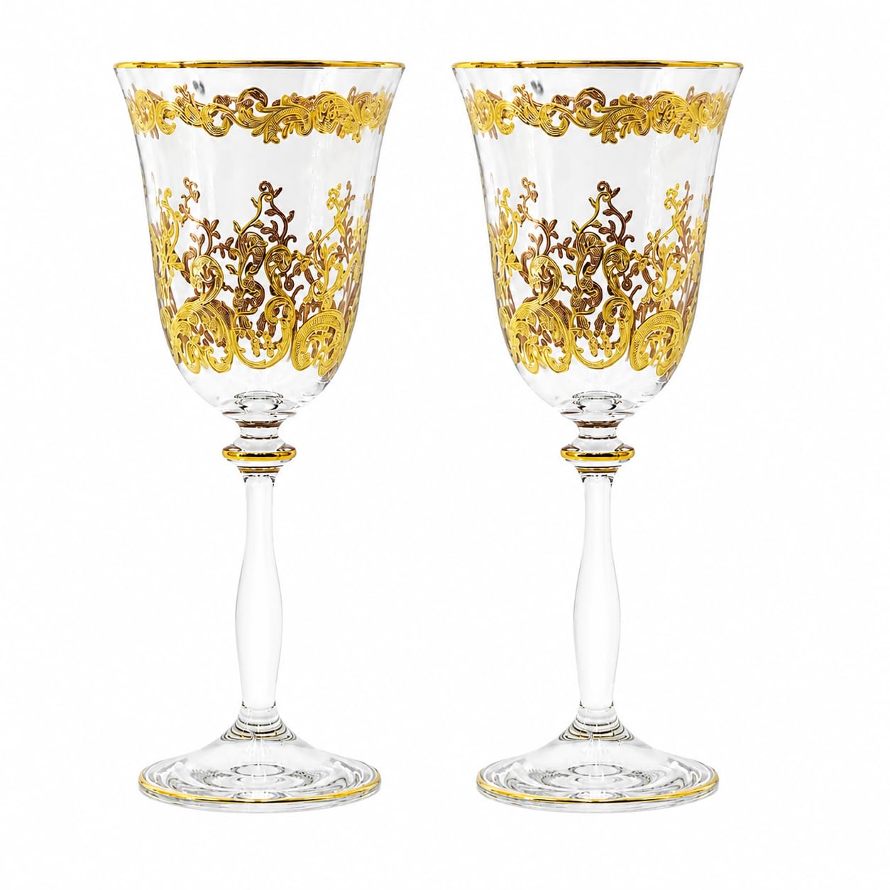 Weingläser, 2er weinglas set aus Kristallglas mit 24 Karat Goldrand, Handbemalt, Luxuriös Geschenk, 250ml, Kollektion Melody