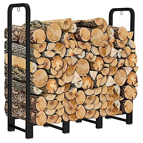 Artibear Firewood Rack Stand 4ft Heavy Duty Logs Holder for Outdoor Indoor Fireplace Metal Wood Pile Storage Stacker Organizer, Matte Black Cover
