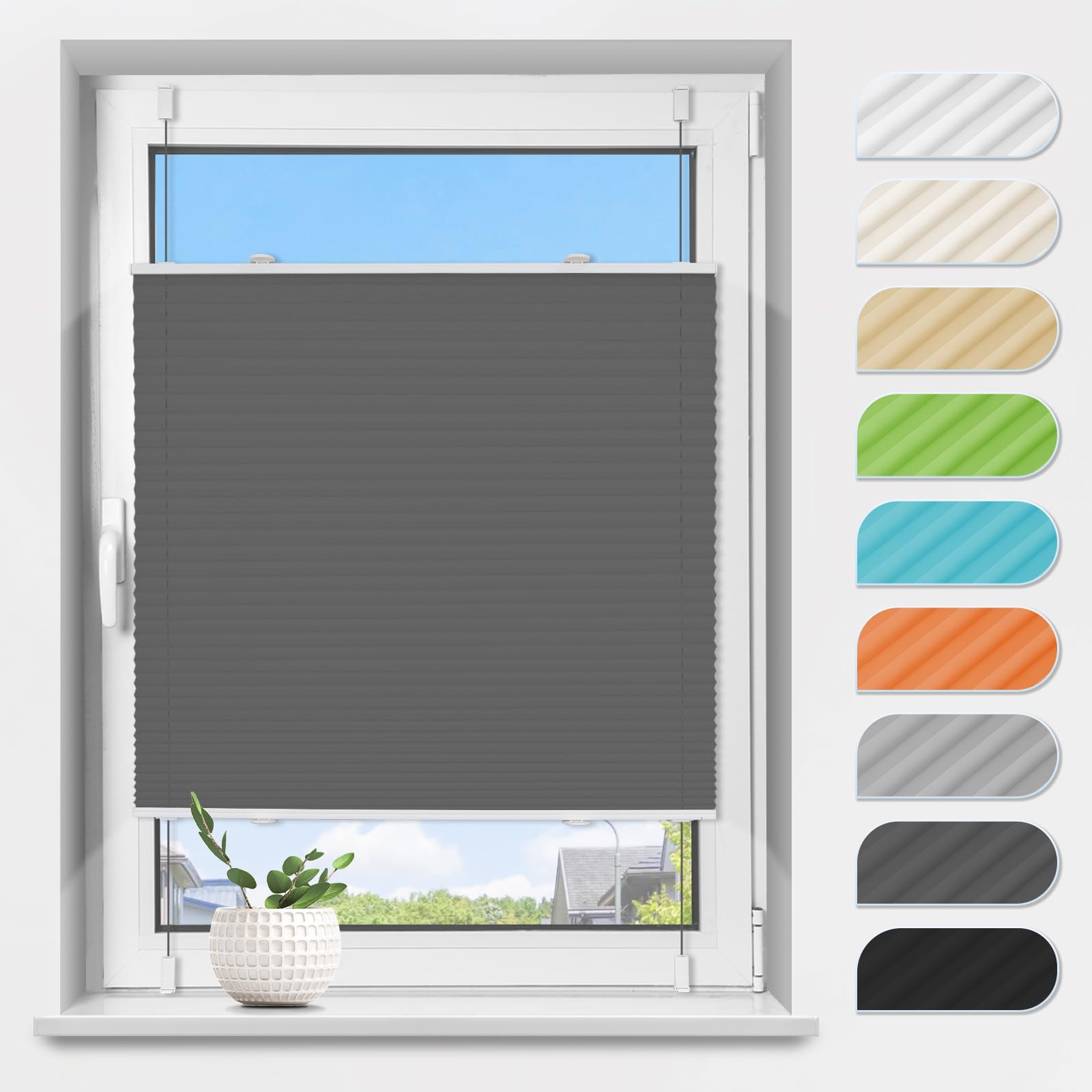 TFSKY Plissee Klemmfix ohne Bohren Lichtdurchlässig & Sichtschutz | 100% Polyester, Faltrollo Jalousie Plisseerollo, Flexibel Verstellbar, für Fenster Tür Wohnzimmer Büro Mietwohnung