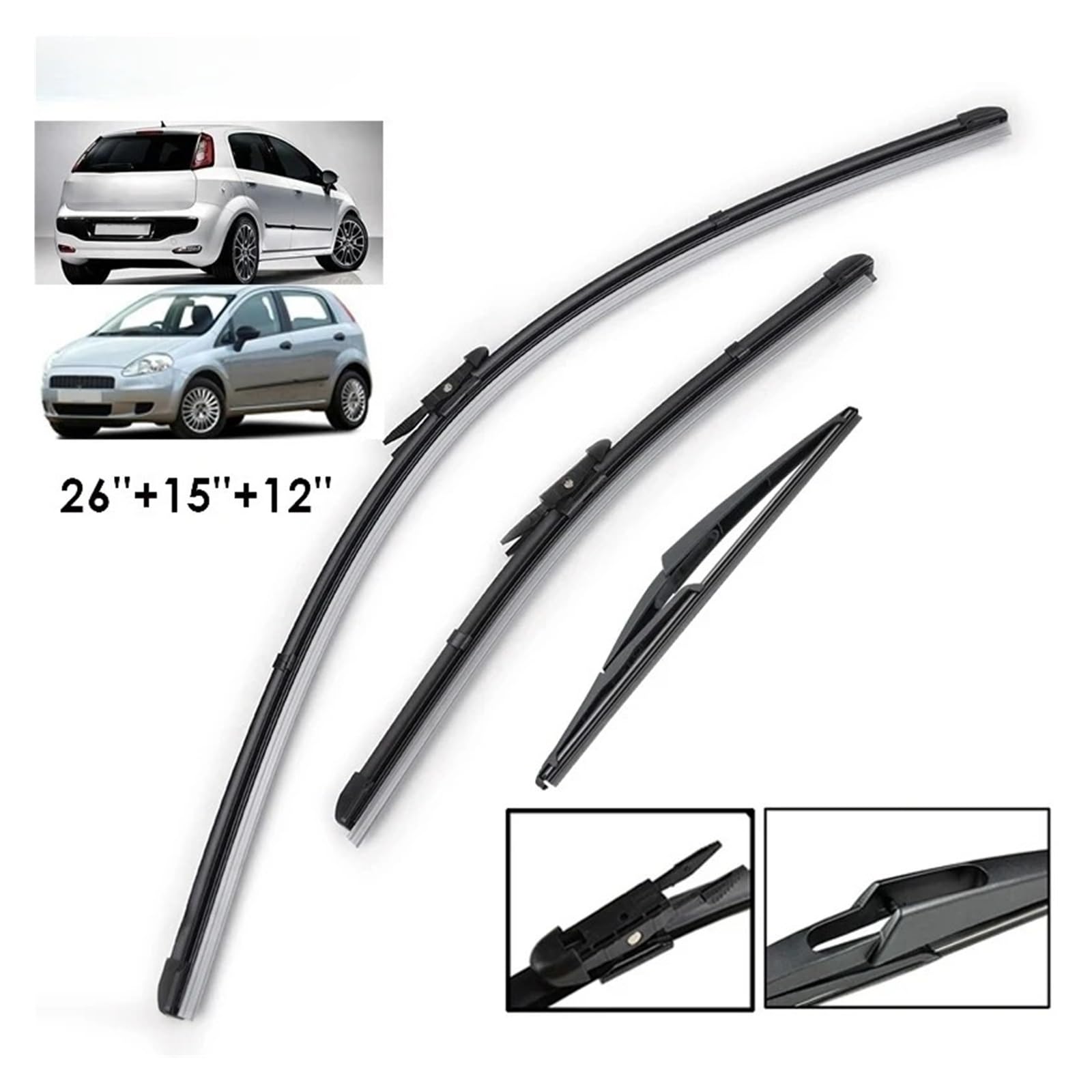 Limpiaparabrisas Para Fiat Para Grande Para Punto 2005-2011 3 Unids/set Limpiaparabrisas Planos Juego Delantero Trasero Parabrisas Escobilla(RHD)