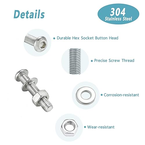 Miniatura 92 de Kadrick - Kit surtido de 2000 tornillos/pernos métricos M2, M3, M4, M5, con tuercas, arandelas planas y de seguridad, cabeza de botón hexagonal