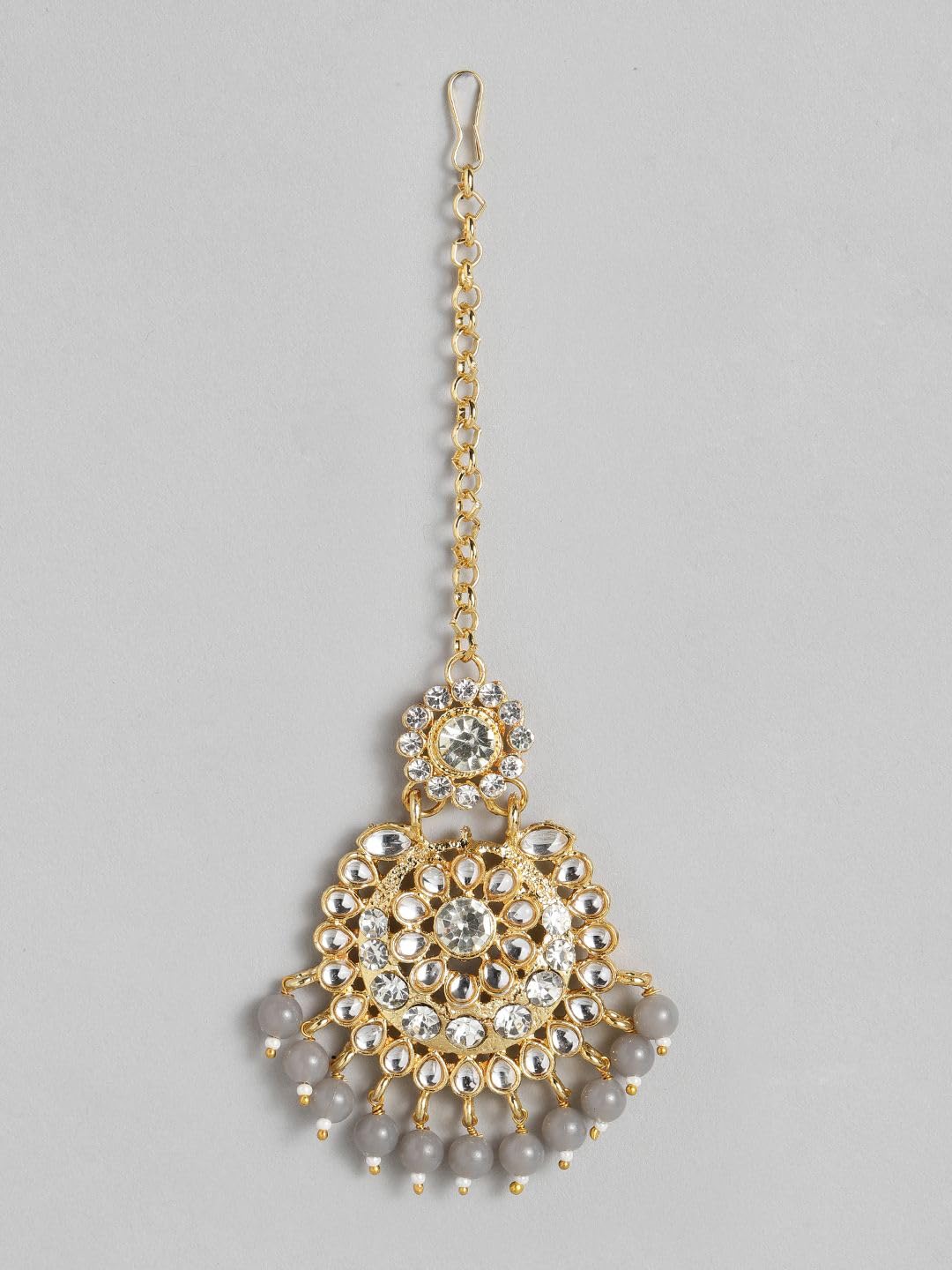 DMZ-3863 - Juego de collar de novia Kundan chapado en oro de 18 quilates para mujer, color gris, S, Latón