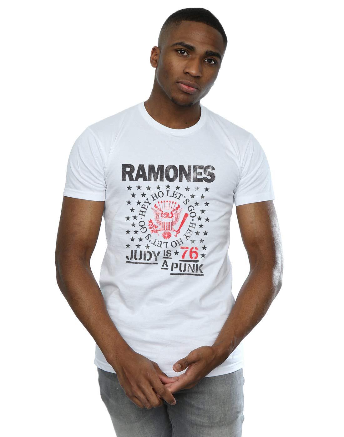 Absolute Cult Men's White Ramones Judy Is A Punk T-Shirt Medium