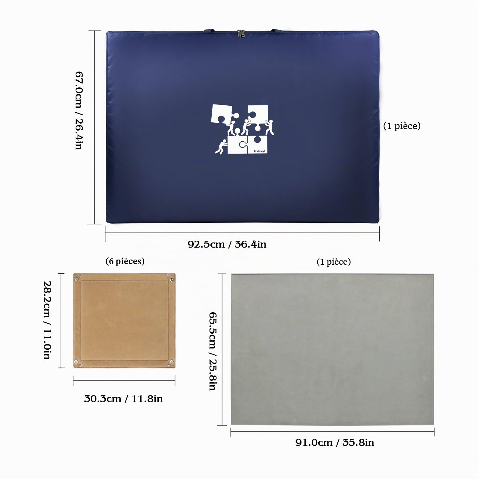LAVIEVERT Oxford Puzzle en tissu avec étui, rangement de puzzle portable jusqu'à 1 500 pièces, bleu