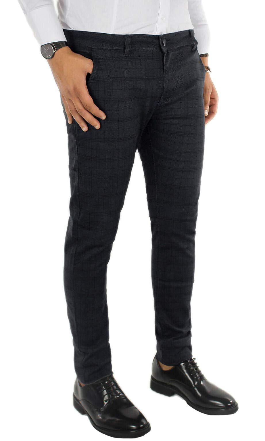 Pantaloni Uomo Casual Principe di Galles Quadri Eleganti Slim Fit