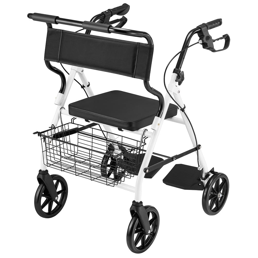 BAKAJI Deambulatore Rollator con Sedile, Ausilio Camminata per Anziani con Ruote e Freni, Disabili e Persone con Mobilità Ridotta, Struttura Ultraleggera e Pieghevole con Altezza Regolabile