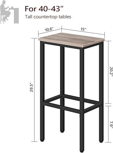 Vista 3 de Juego de 2 taburetes de bar, taburetes de bar de mostrador de 29.5 pulgadas de alto, sillas de bar de desayuno de cocina con reposapiés, sillas