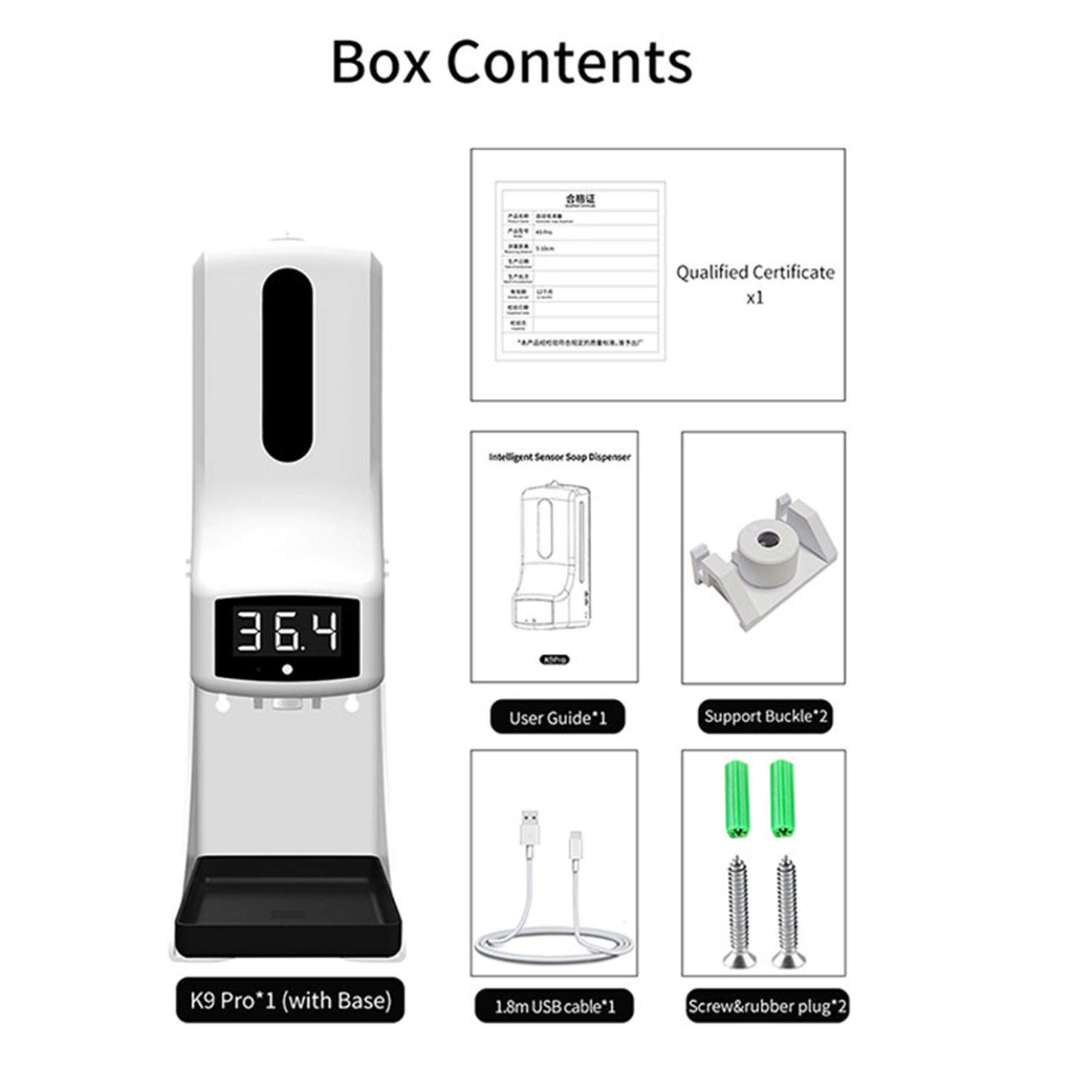 ZYC K9 PRO Display LCD a Mano a infrarossi Misurazione della Temperatura Disinfezione Dispenser di Sapone Liquido igienizzante Senza Contatto Sensore termometro Automatico
