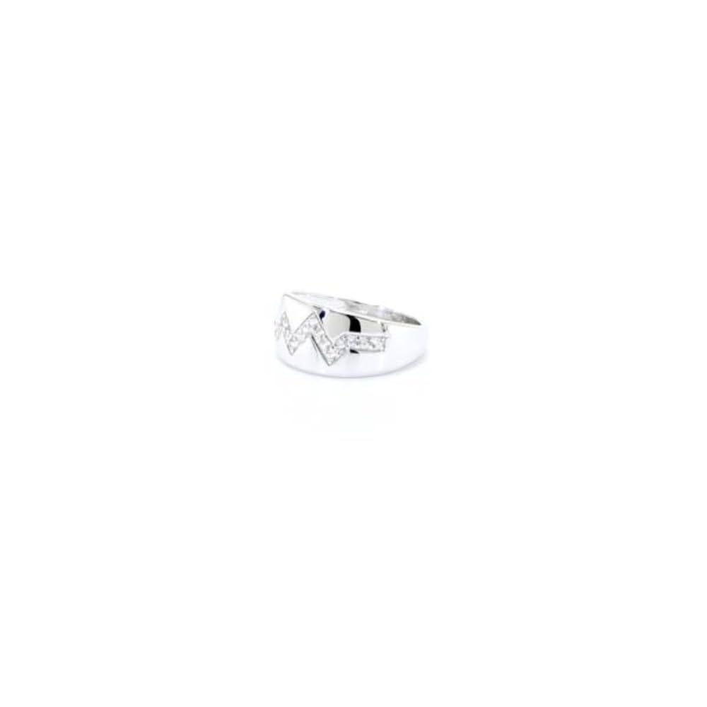 Cavill Zirkonring Silber 925 Sterling, breit platiniert mit 18 funkelnden Zirkonen rund geschliffen, 0,292 ct, modernes Zickzack-Design in Silber, Größen 16-21