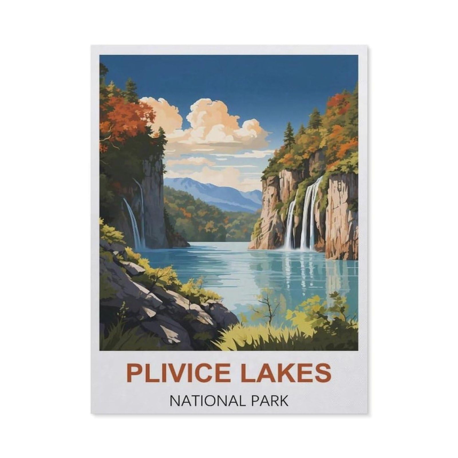BEAYODKP 5D DIY Diamond Painting Kit，Plitvice Lakes National Park Vintage Travel Posters，Crystal Mosaic Full Drill Round Diamond Painting Embroidery Accessories（40 x 50 cm/15.74 x 19.68 inches）-CB17