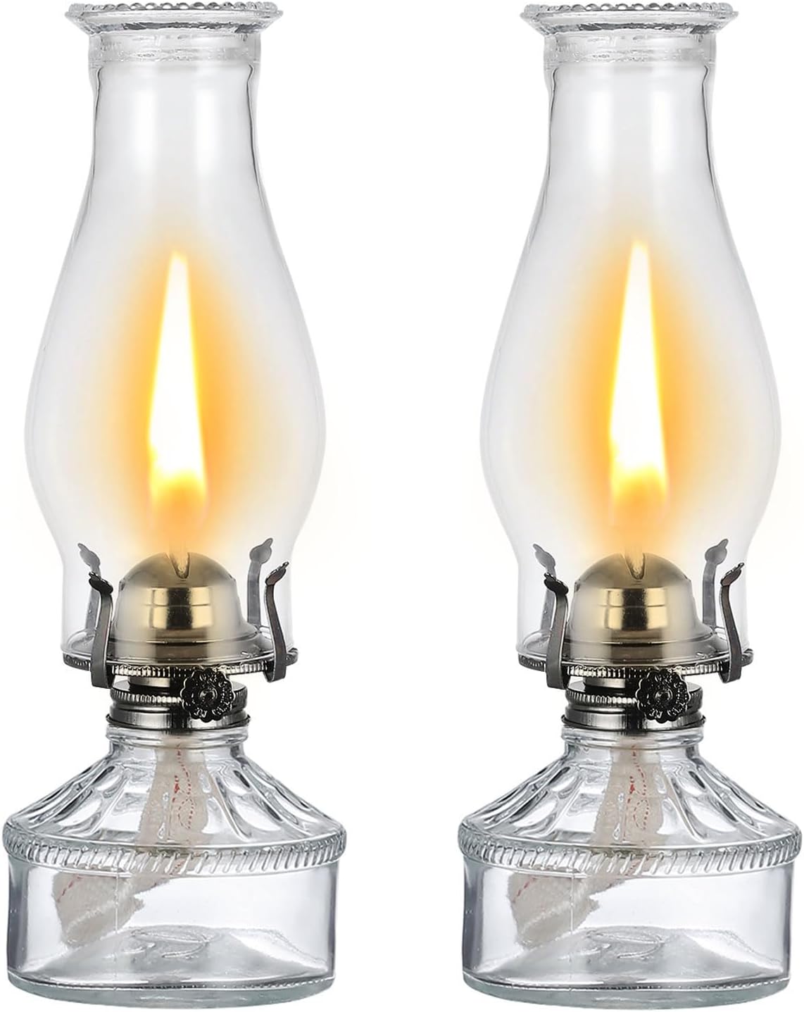 2 Pieces Large Chamber Oil Lamps for Indoor Use Classic Kerosene Lamp Lantern Vintage Oil Lantern Decorative Clear Rustic Hurricane Lamp