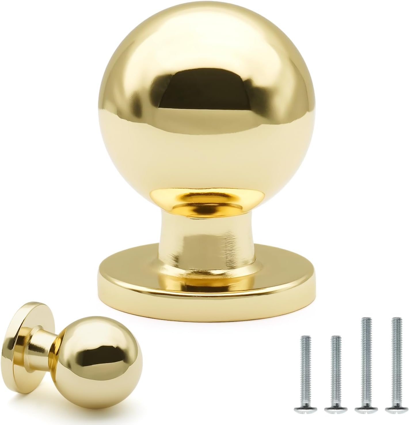 10 Pack Polished Brass Cabinet Knobs 1 Inch/25mm Diameter Shiny Polished Gold Ball Drawer Knobs Solid Zinc Alloy Dresser Kitchen Cupboard Bathroom Furniture Hardware