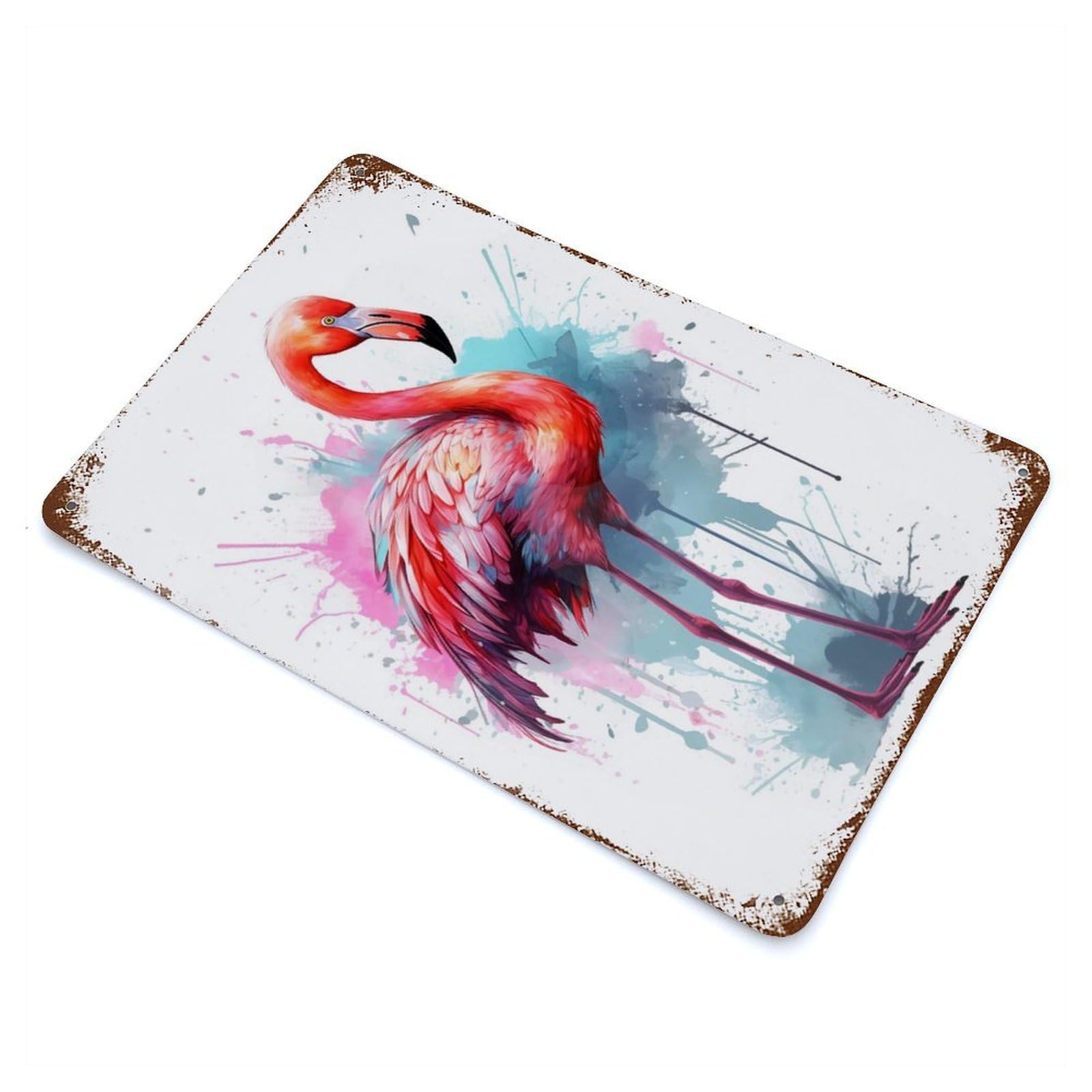 Watercolor Flamingo Bird 11.8"x7.9" Retro Metal Sign, Industrial Home Decor for Basement, Hobby Room And Garage Decor
