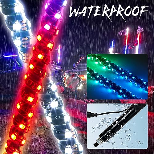 SUZCO 1PC 4FT Heavy-Duty LED Chasings Spiral Whip Lights with IR, Pure White 6000K Dancing Whip Light with Turn Signal/Brake/Warning/Reverse Light Fit for ATV UTV Truck - Thumbnail 2
