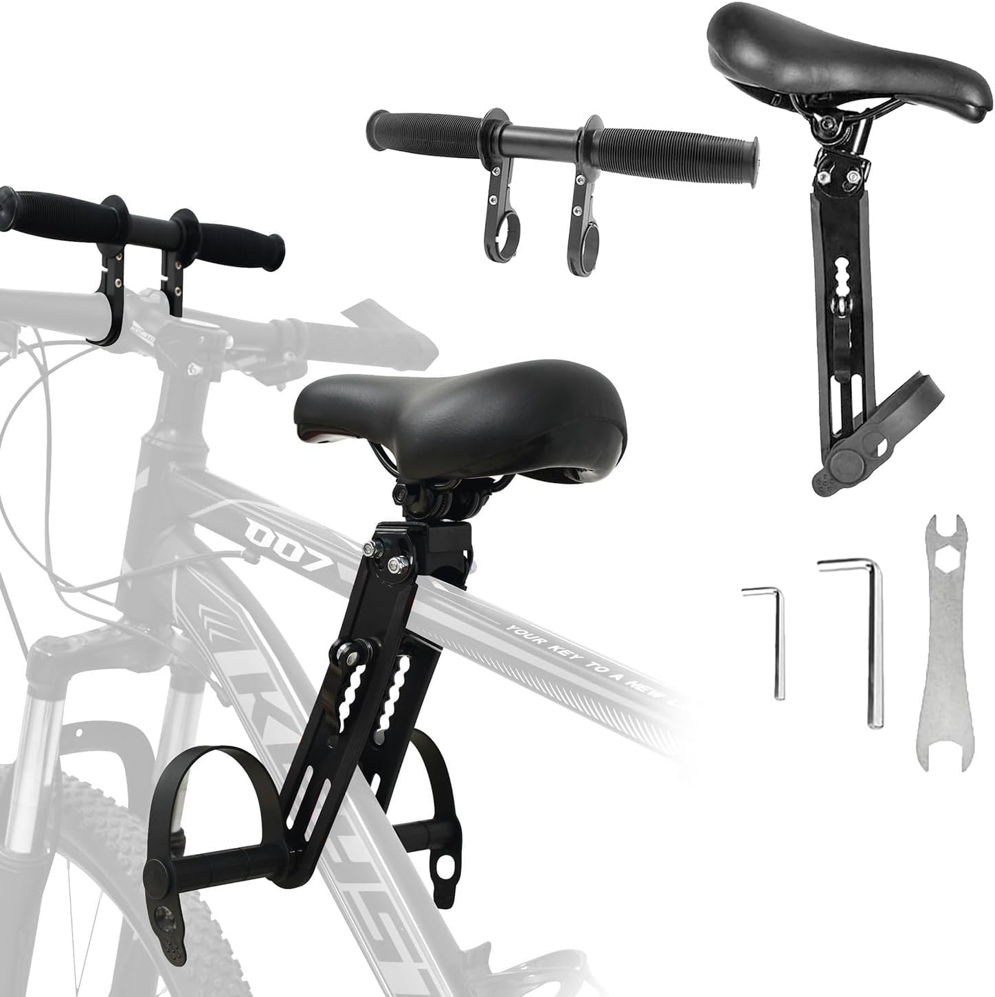 Seggiolino per mountain bike, Seggiolini Bici Anteriore con Manubrio e Pedali, Seggiolino Bicicletta Anteriore Portatile Rimovibile per Bambini di 2 e 6 Anni (Fino a 27KG)