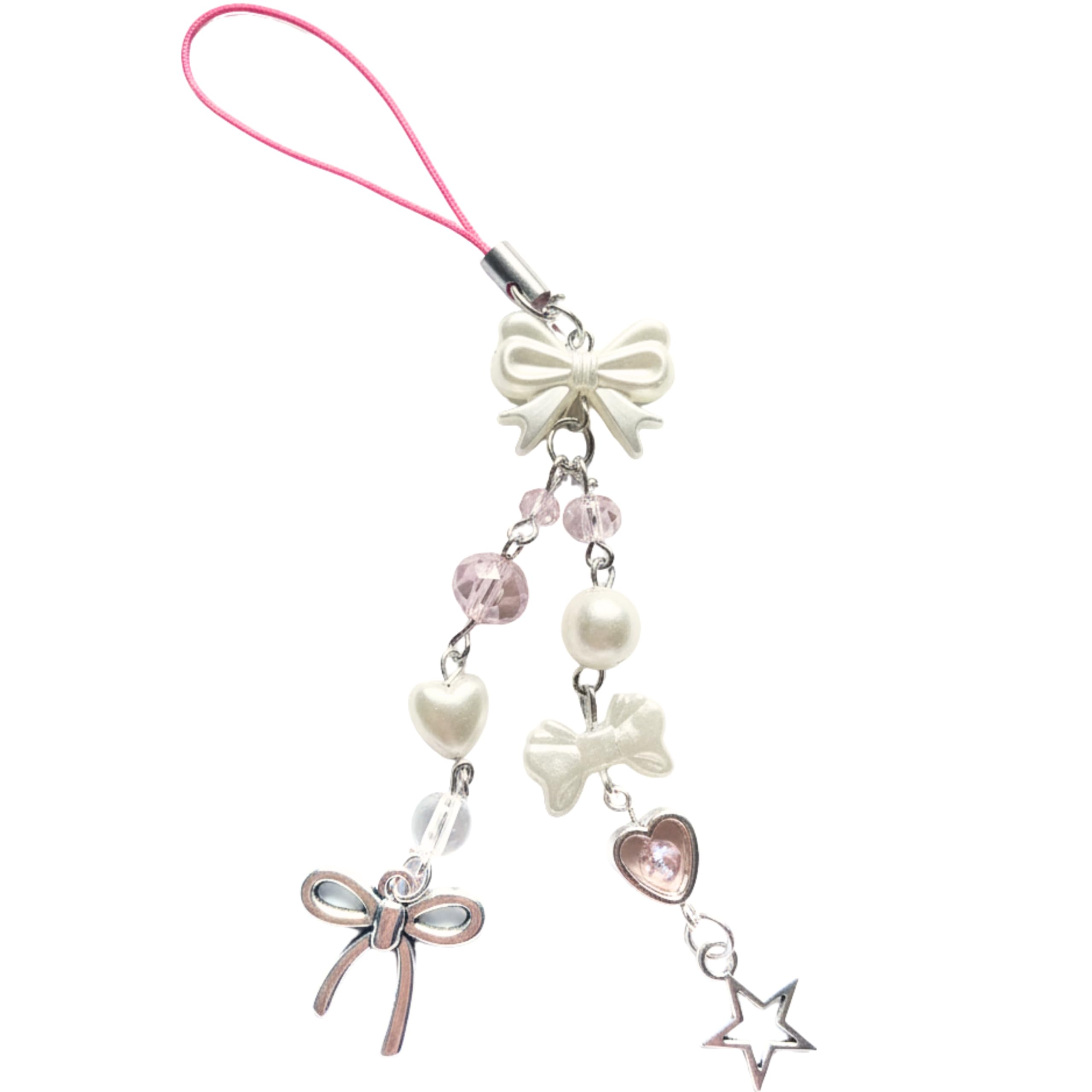 SNOWY SHOP Aesthetic Pink Silver Bow Phone Charm – Handcrafted Pale Pink Pendant for Mobile Smartphone & Accessories | Cute & Stylish Phone Jewelry for Girls & Women-image-3