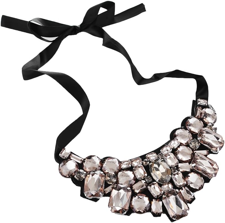 Black Bling Acrylic Teardrop Bib Faux Collar Detachable Blouse False Collar Choker Necklaces (Grey)