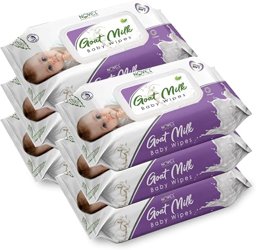 Novel Goat Milk Baby Wipes 72 Wipes x Pack of 6 (432 Wipes) | Caprae Lac, Aloe Vera, Vitamin E Enriched | pH Balanced, Alc...