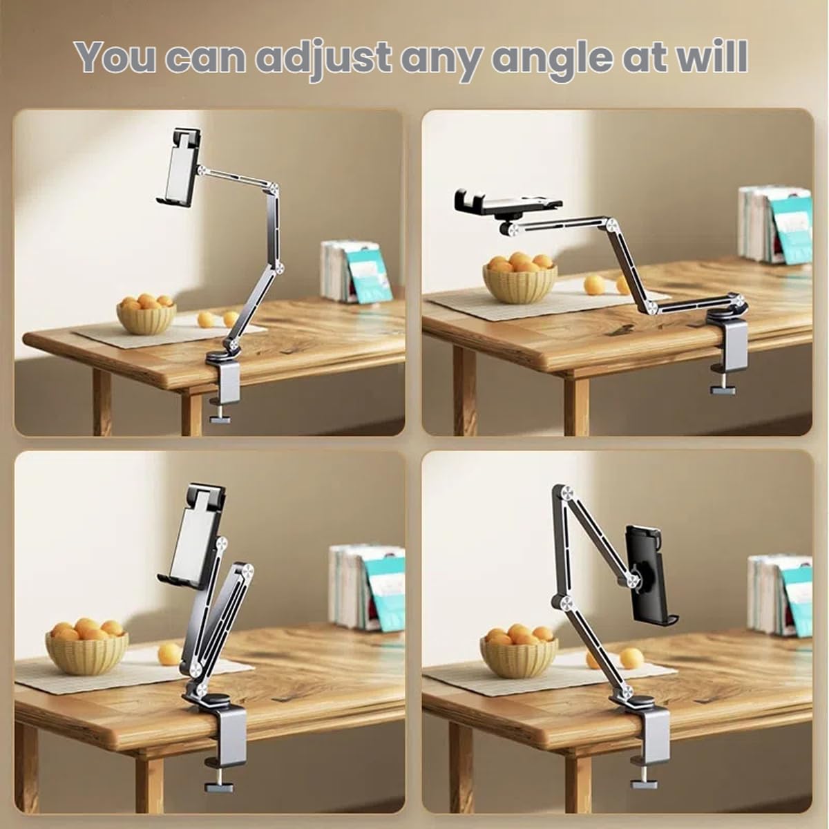 Soporte para tableta para iPad, soporte plegable para tableta de brazo largo de aleación de aluminio, con base giratoria de 360°, compatible con pantalla de 4,7-16 pulgadas, iPad, Kindle (gris)