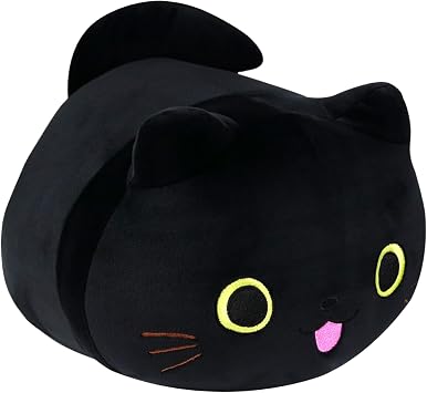 Pineapple Kawaii Black Cat Plush Pillow Plushies Squishmellow Plushie Soft Squishy Stuffed Animal Toy Cute Kitten Cushion for Kids Room Decor 10 inch
