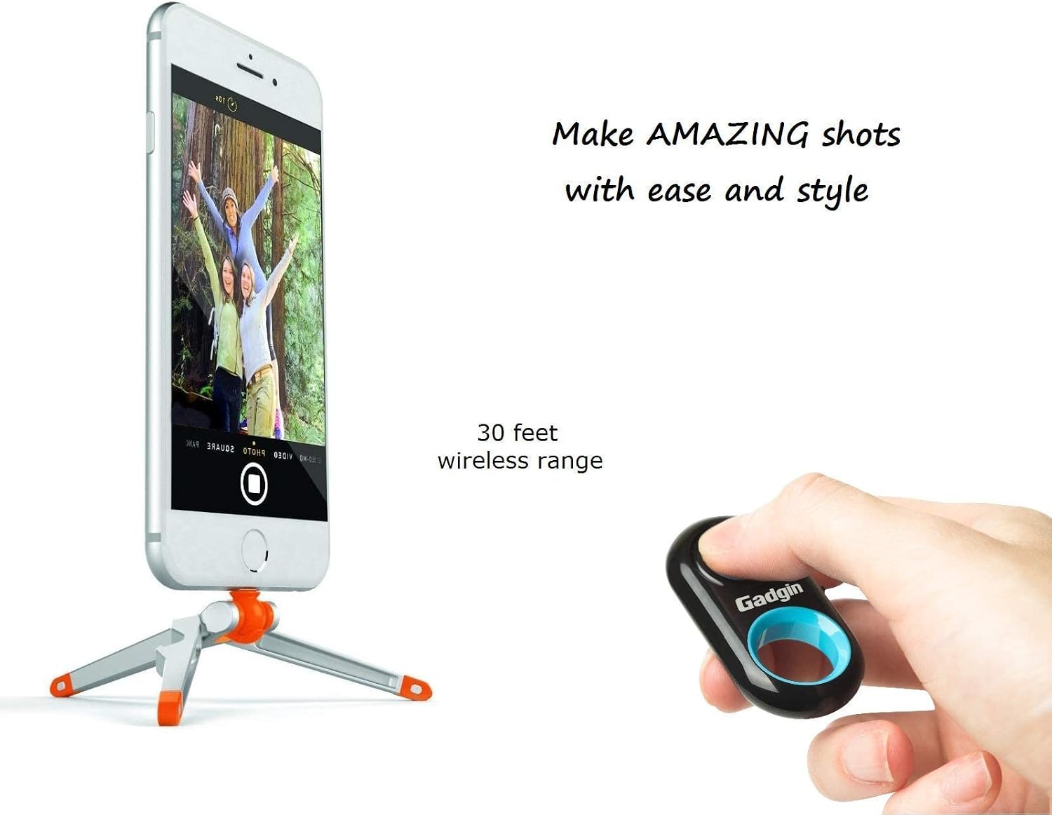 Gadgin Premium Selfie Remote Control Camera Shutter – Amazing Wireless Clicker for Photo, Video – for iPhone, iPad, Samsung Galaxy, Note, Tab, HTC, Moto, Android, iOS, Phone, Tablet (30ft Range)
