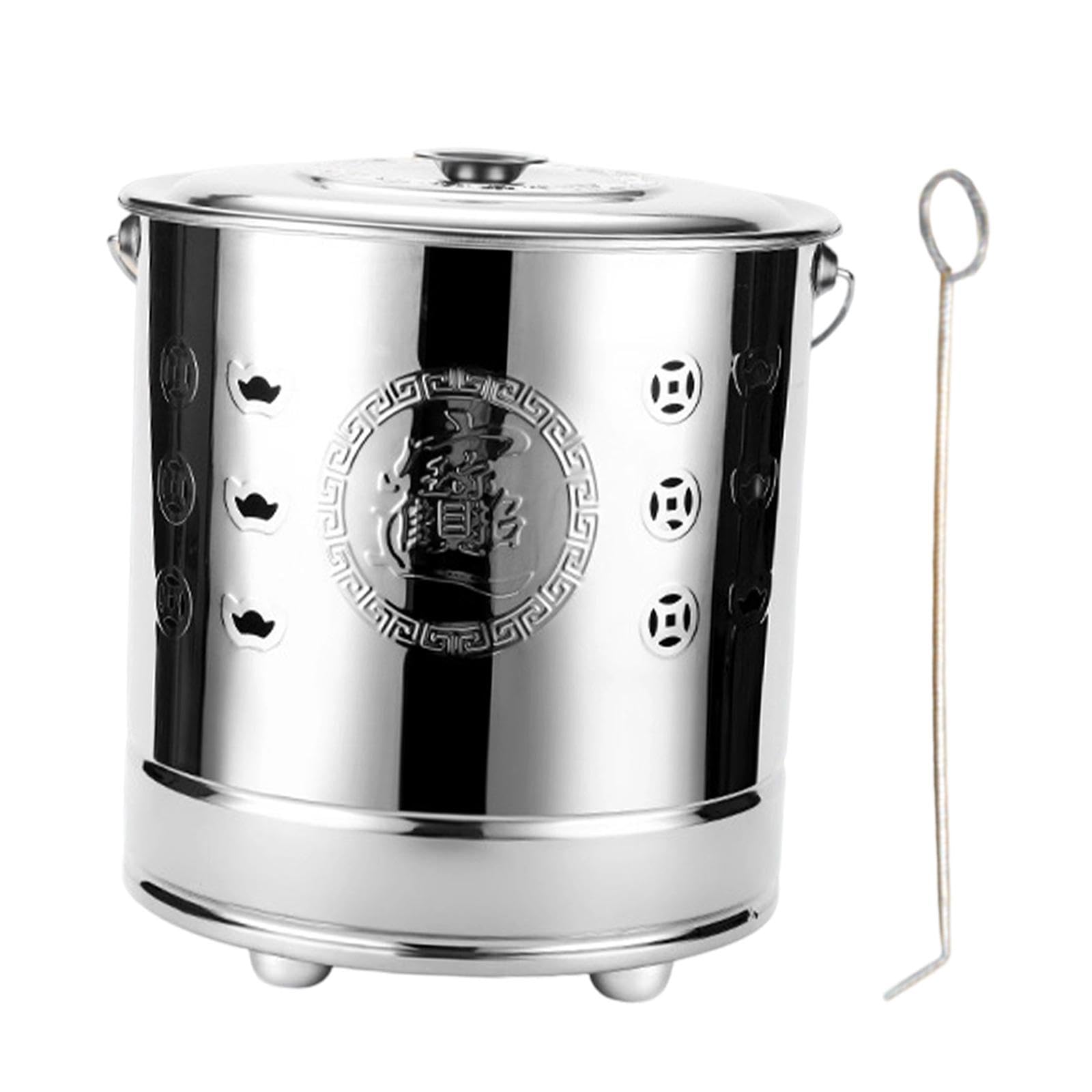 Burning Bucket Portable Handle Versatile Burn Barrel for Paper Outside Trash Silver S-image-33