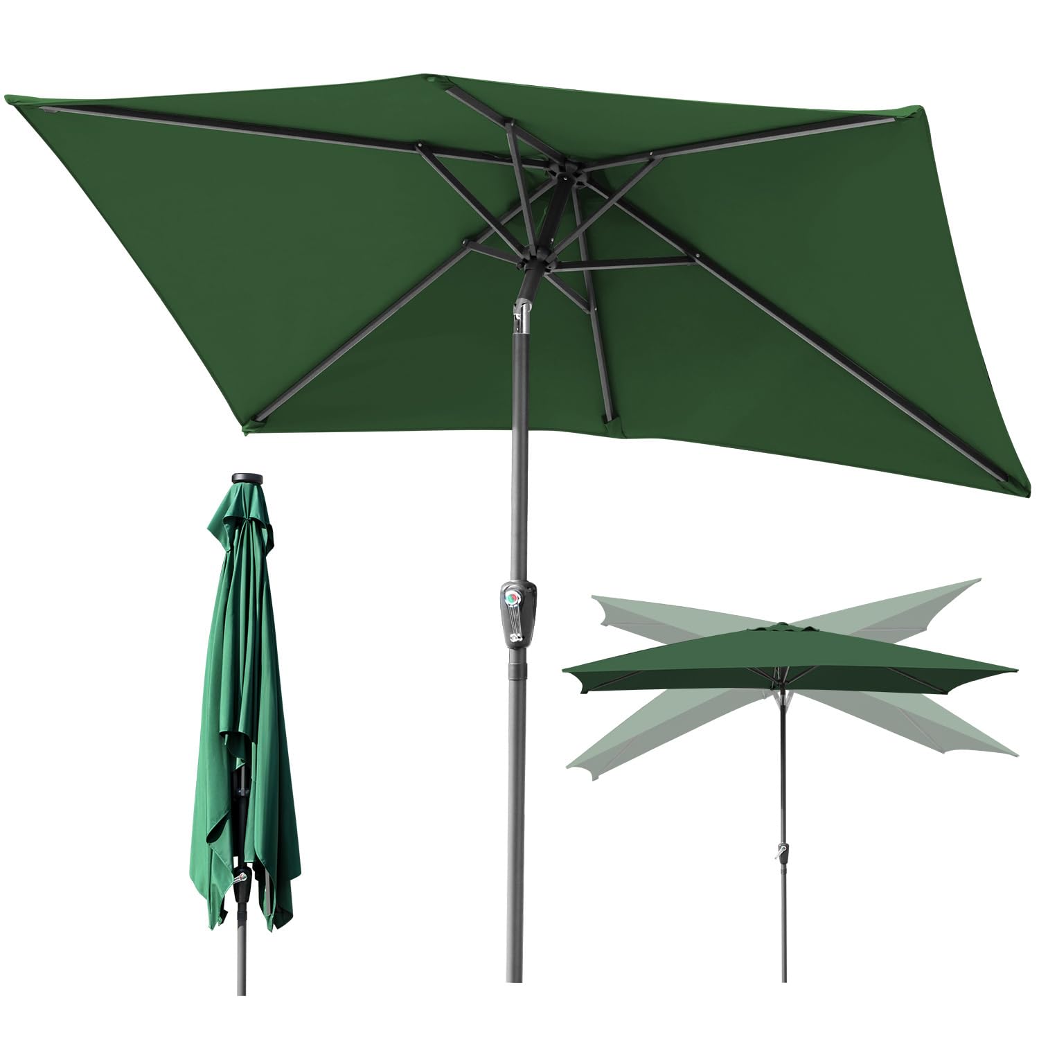 Parasol 1,4x2,1/2x3 m, UV50+, Parasol z korbą i regulacją pod kątem 30°, 160g/m² poliestru, bez podstawy, duży parasol z korbą do basenów, balkonów i ogrodów, z LED/bez LED